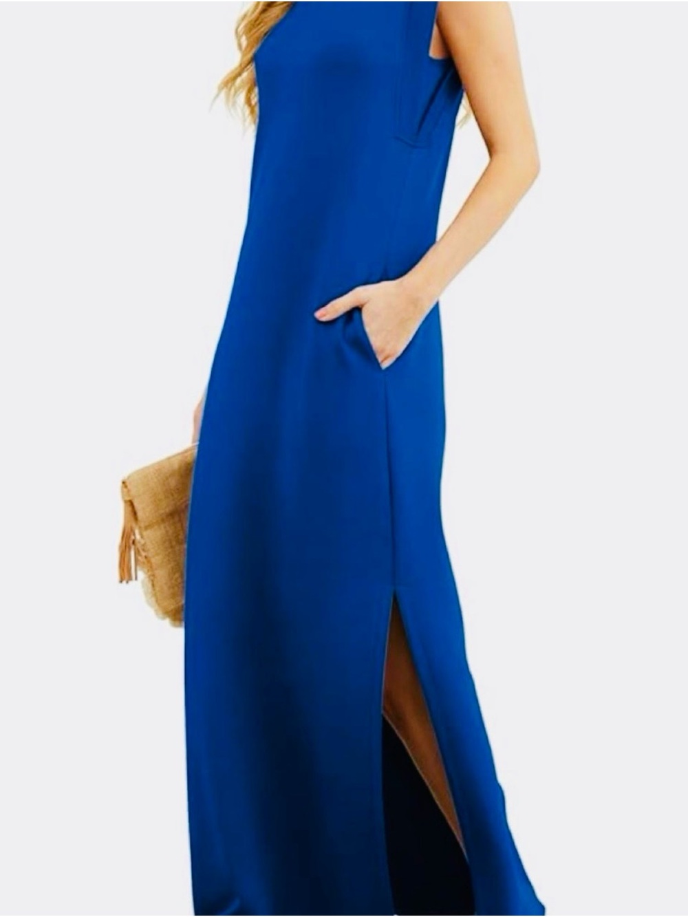 Sleeveless Cobalt Blue Maxi Dress with Side Slit